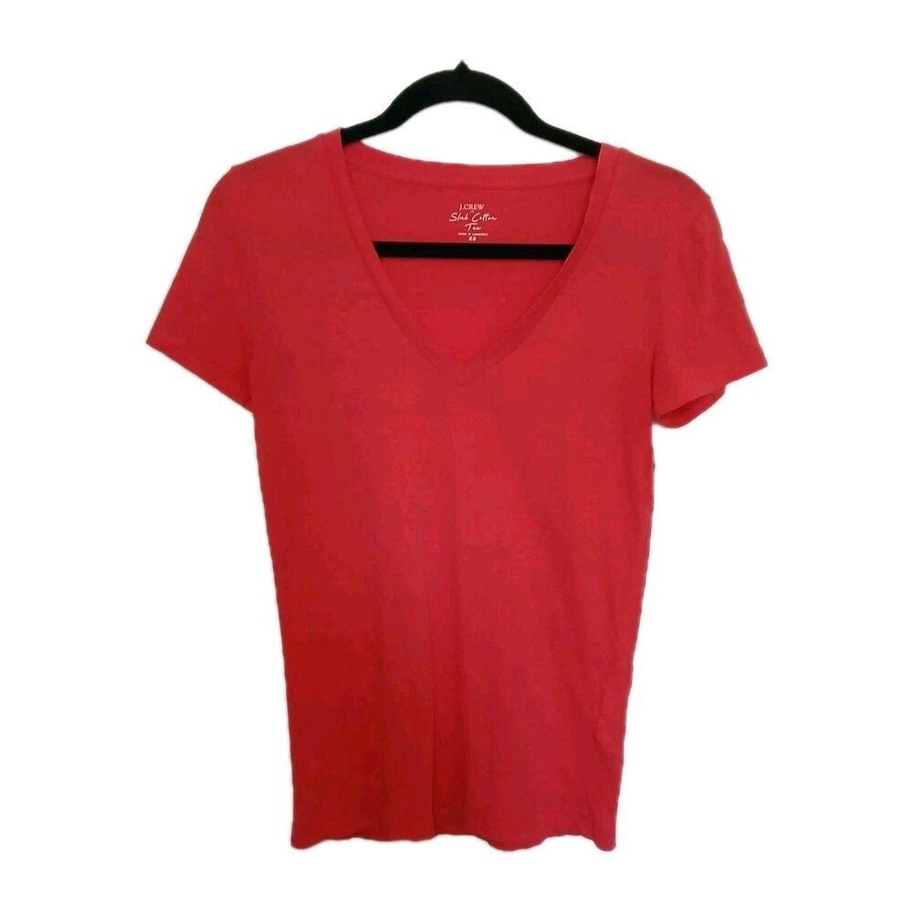 J. Crew Slub Cotton V-neck Tee Top T-Shirt Fuschia Pink Size XS 100% Cotton